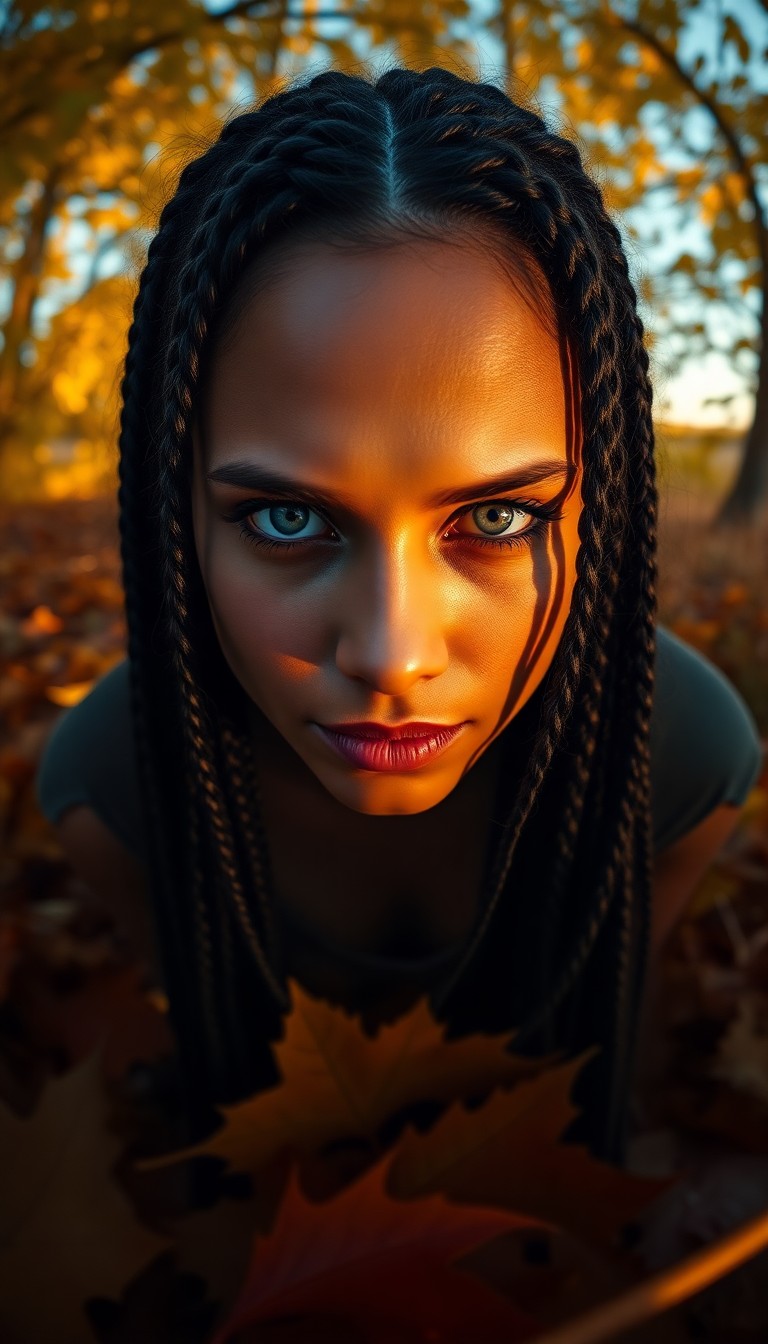 AI generated art for prompt: A portrait photograph captures the enigmatic gaze of a Hispanic woman with striking blue eyes and ra