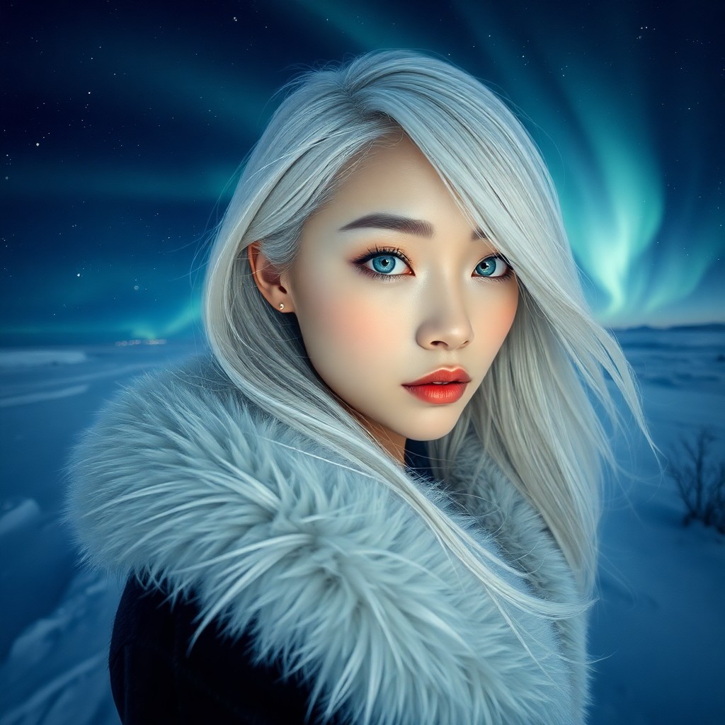 AI generated art for prompt: Immerse yourself in this captivating photorealistic portrait of an enigmatic East Asian woman with s