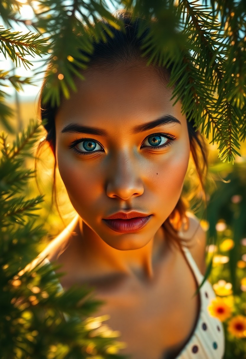 AI generated art for prompt: Imagine a photorealistic portrait of a Pacific Islander woman, captured from an unconventional high-