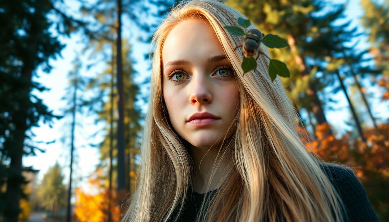 AI generated art for prompt: Imagine a portrait photograph capturing the essence of a Nordic woman with piercing green eyes. Her 