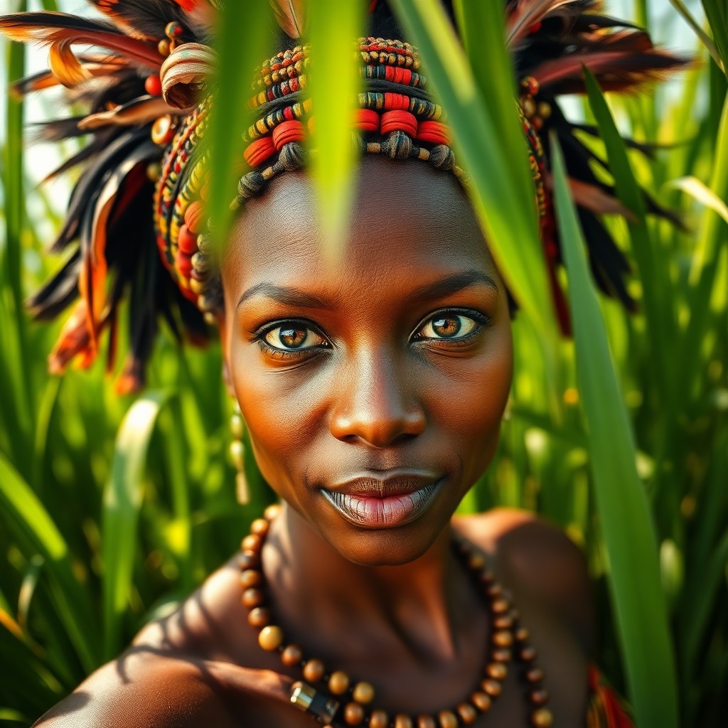 AI generated art for prompt: Envision a portrait photograph, taken with a smartphone, of an African woman with rich, warm skin an