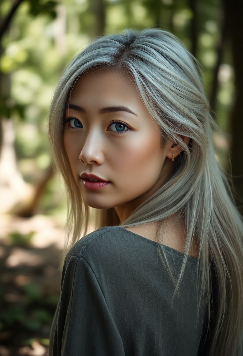 AI generated art for prompt: Create a portrait photograph that captures the serene yet enigmatic expression of an East Asian woma