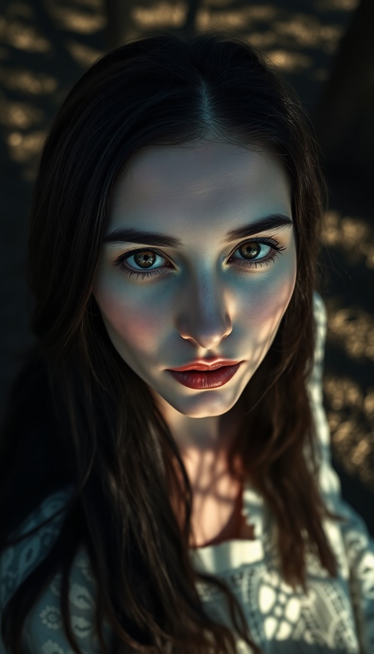 AI generated art for prompt: Envision a smartphone portrait capturing an Eastern European woman's enigmatic gaze, her soulful haz