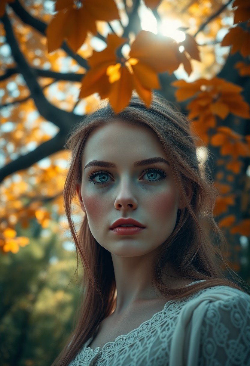 AI generated art for prompt: A photorealistic portrait showcases a Slavic woman's enigmatic presence with piercing green eyes and