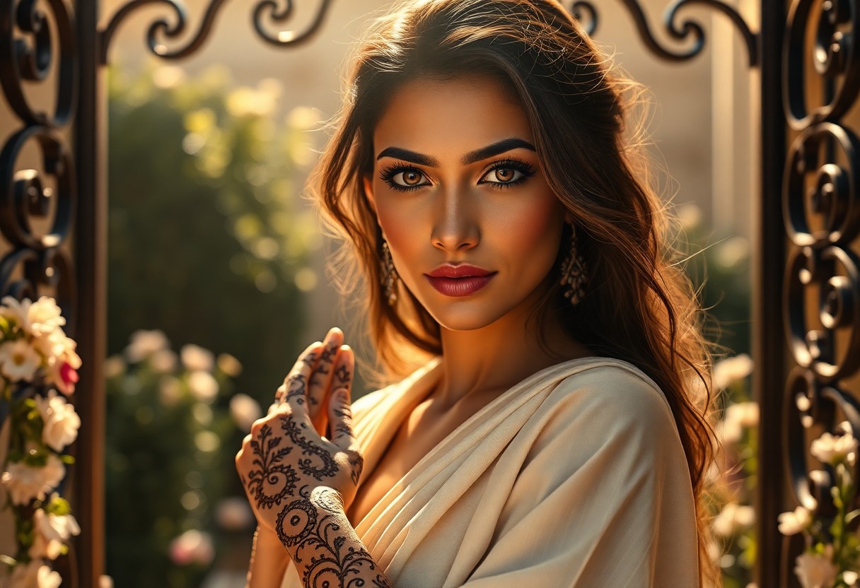 AI generated art for prompt: Envision a photorealistic portrait of an alluring Middle Eastern woman with dark eyes that captivate