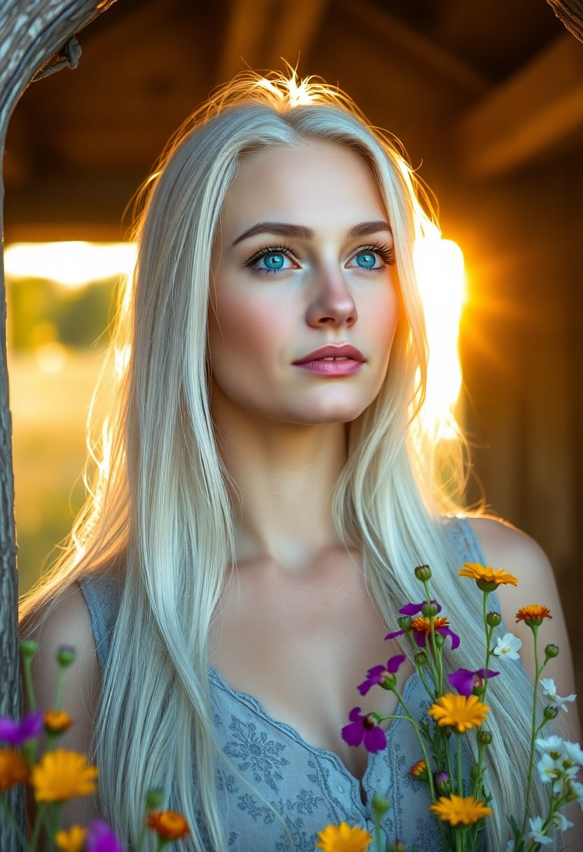 AI generated art for prompt: Generate a photorealistic portrait of a Slavic woman in her early thirties with striking blue eyes a