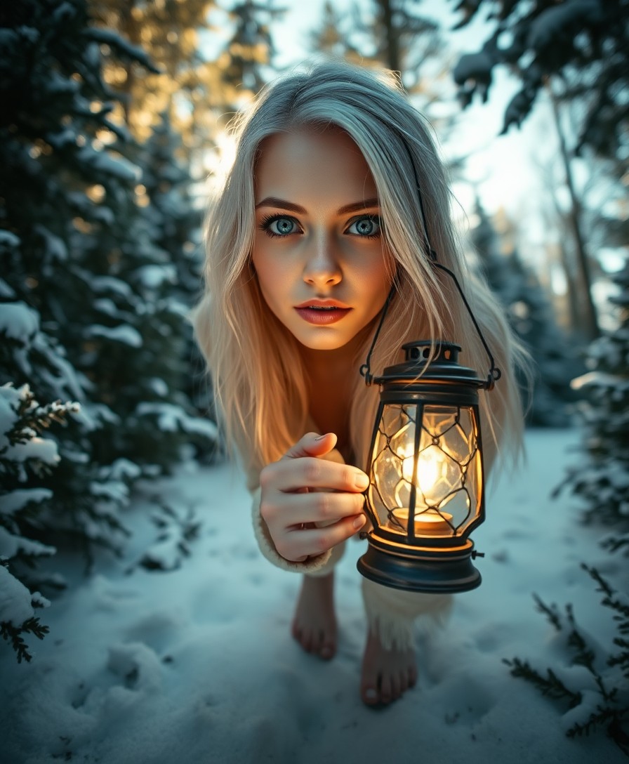 AI generated art for prompt: A surreal portrait photograph captures an enigmatic European woman with piercing blue eyes and ice-b