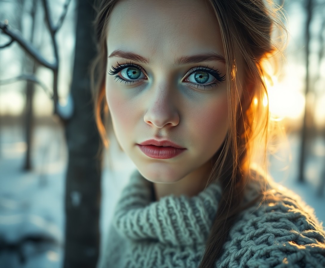 AI generated art for prompt: A photorealistic portrait photograph showcases a Slavic woman with captivating blue eyes accentuated