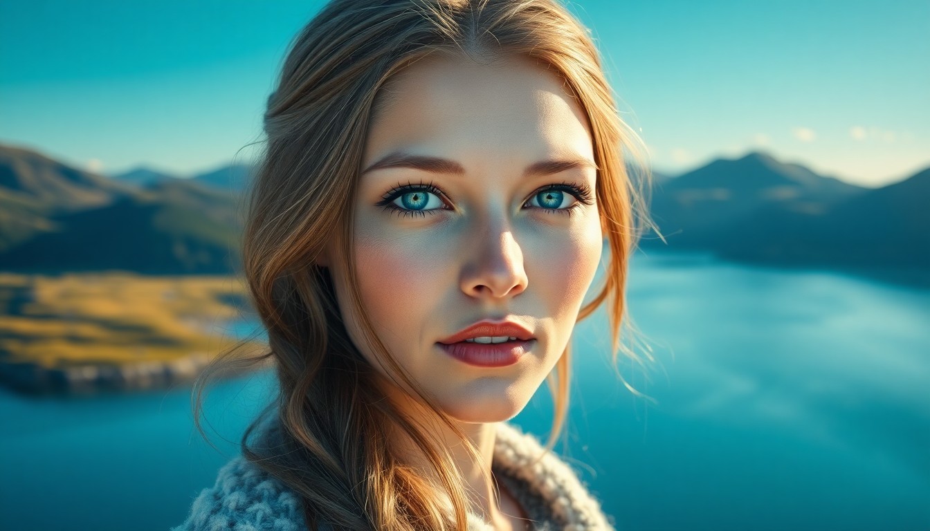 AI generated art for prompt: Imagine a serene portrait photograph of a Native American woman with captivating ice-blue eyes and p