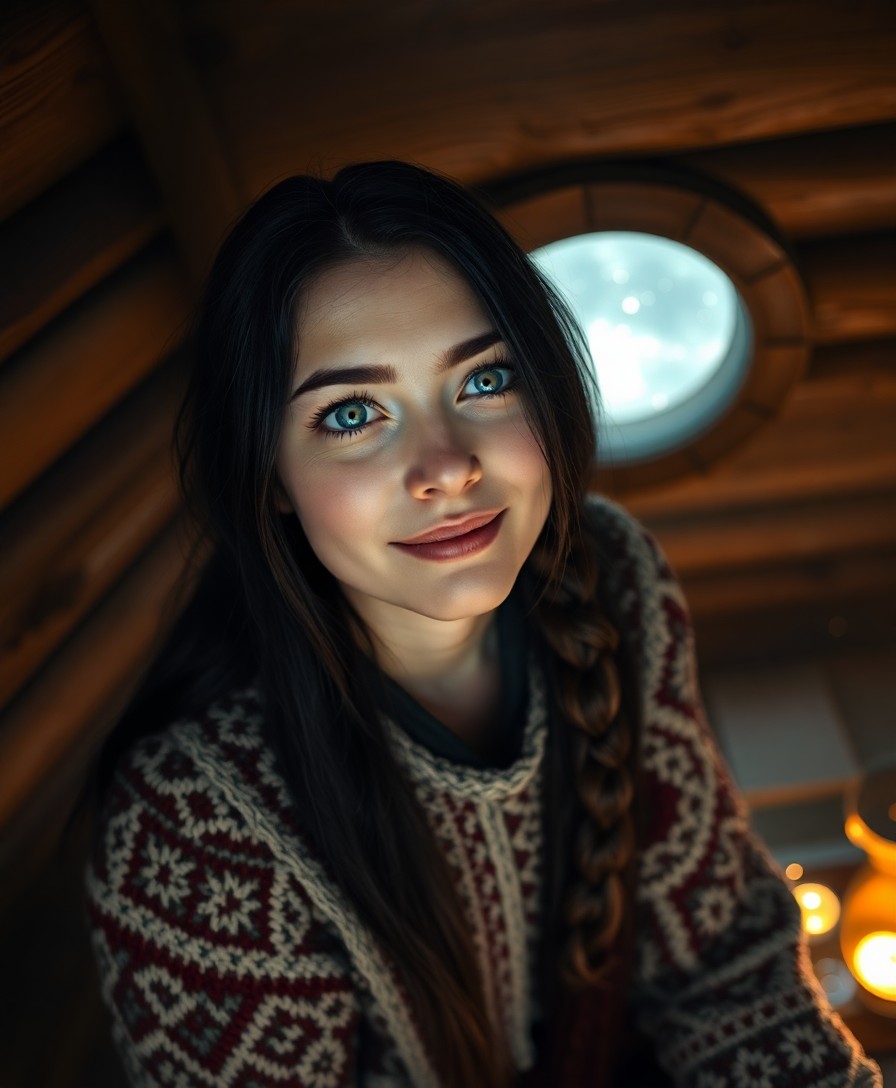 AI generated art for prompt: Craft a photorealistic portrait of an enigmatic Slavic woman with captivating icy blue eyes and rave