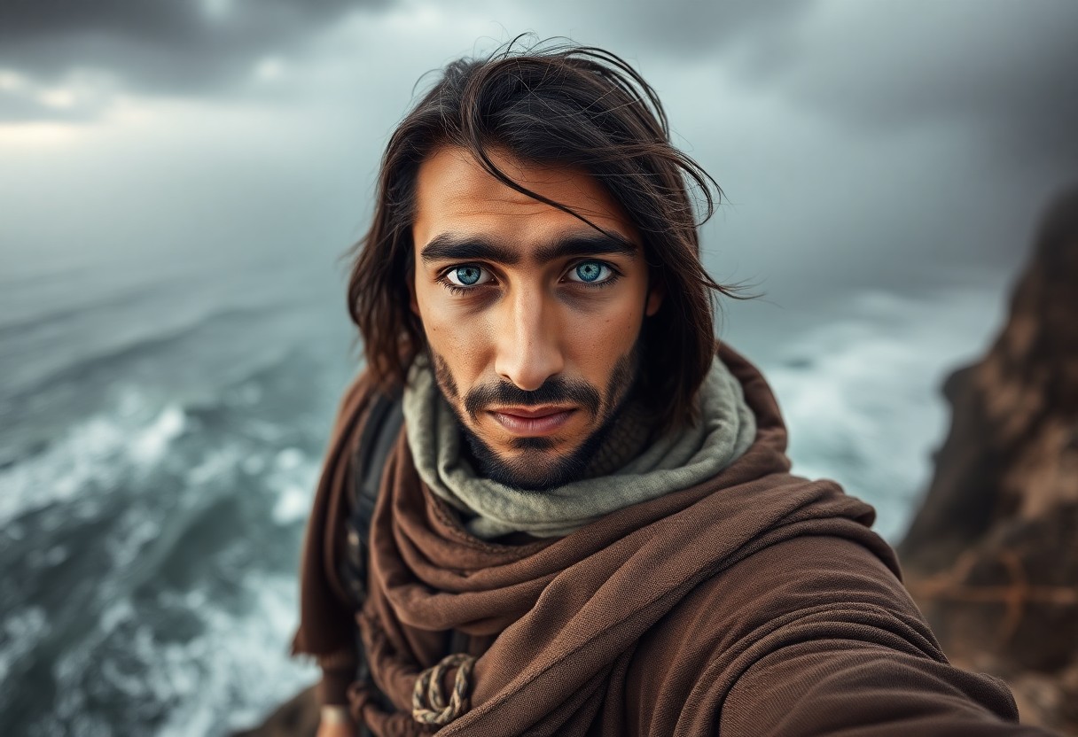 AI generated art for prompt: A photorealistic portrait, captured with a mirrorless camera, showcases a Middle Eastern adventurer 