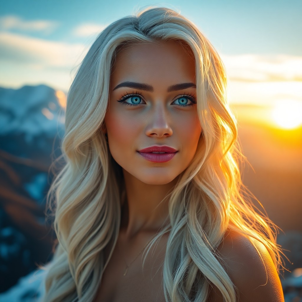 AI generated art for prompt: Envision a hyperrealistic portrait of an enchanting Pacific Islander goddess with piercing icy blue 