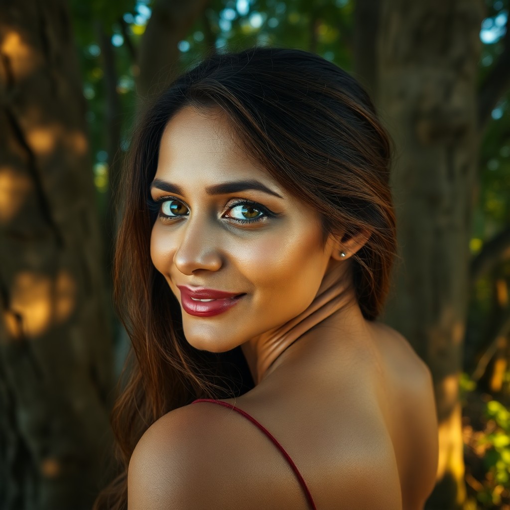 AI generated art for prompt: A photorealistic portrait photograph captures a South Asian woman's essence in her mid-forties with 