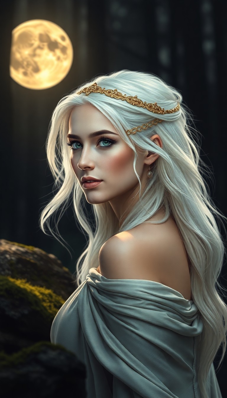 AI generated art for prompt: Envision an ultra-realistic portrait of an enigmatic European goddess with captivating green eyes an