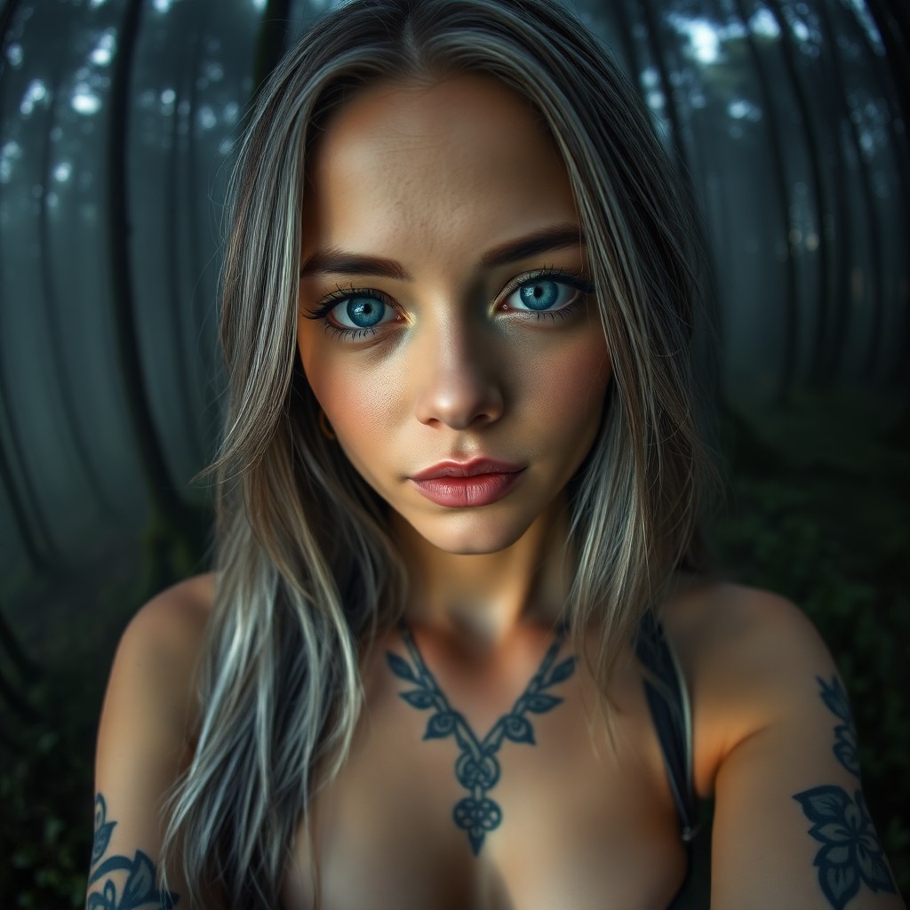 AI generated art for prompt: Envision a captivating portrait photograph of a Pacific Islander woman with piercing blue eyes and l