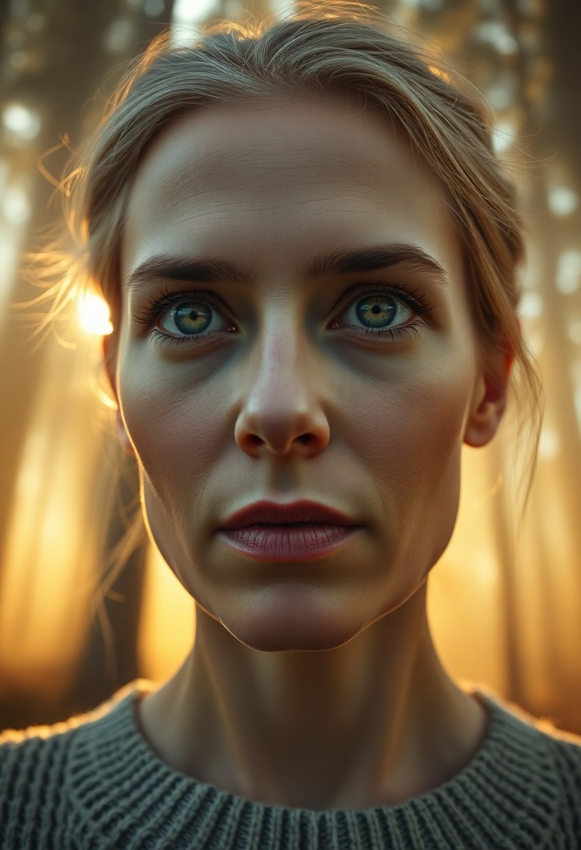 AI generated art for prompt: Craft an ultra-realistic portrait of a Nordic woman in her forties, featuring striking green eyes ac