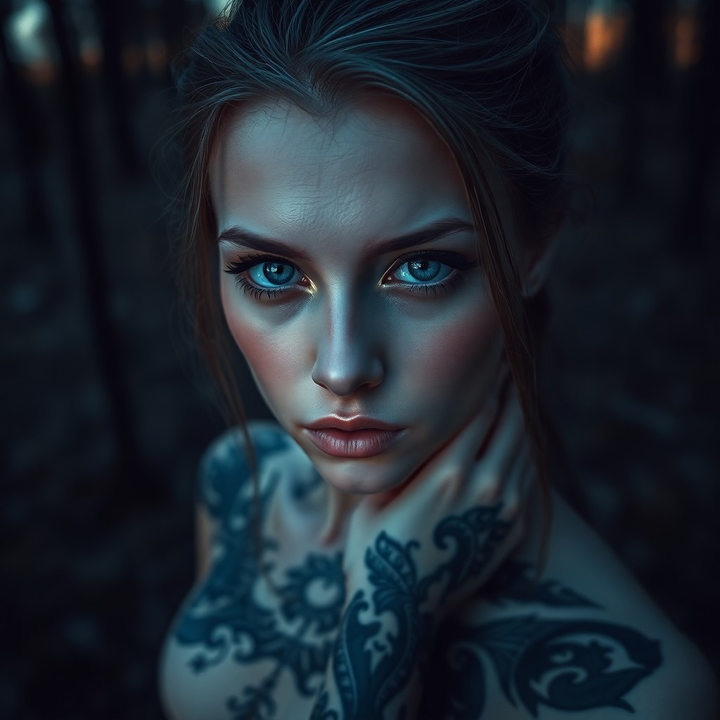 AI generated art for prompt: Envision a captivating portrait photograph showcasing an enigmatic Slavic woman with piercing blue e