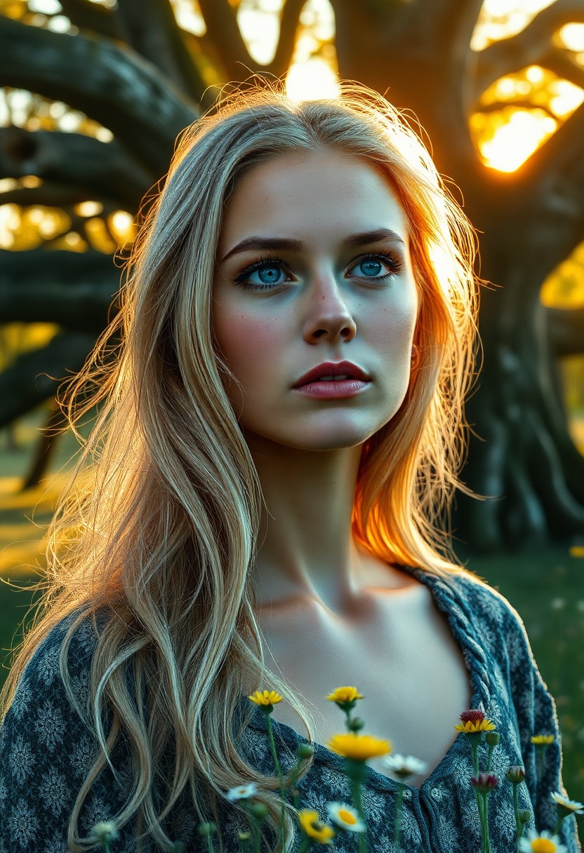 AI generated art for prompt: Imagine a photorealistic portrait of a Nordic woman with mesmerizing blue eyes and flowing blonde ha