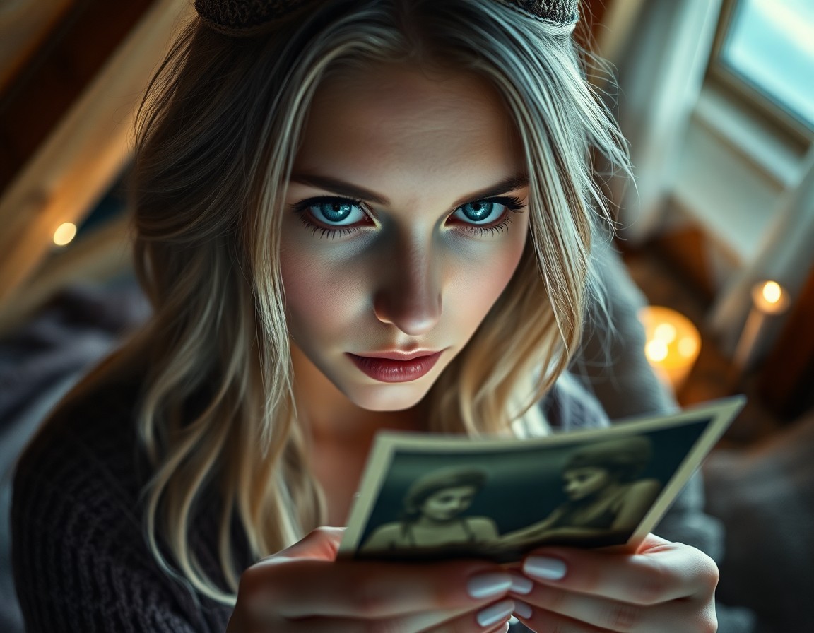 AI generated art for prompt: A photorealistic portrait photograph showcases a Nordic woman with captivating blue eyes and fair sk