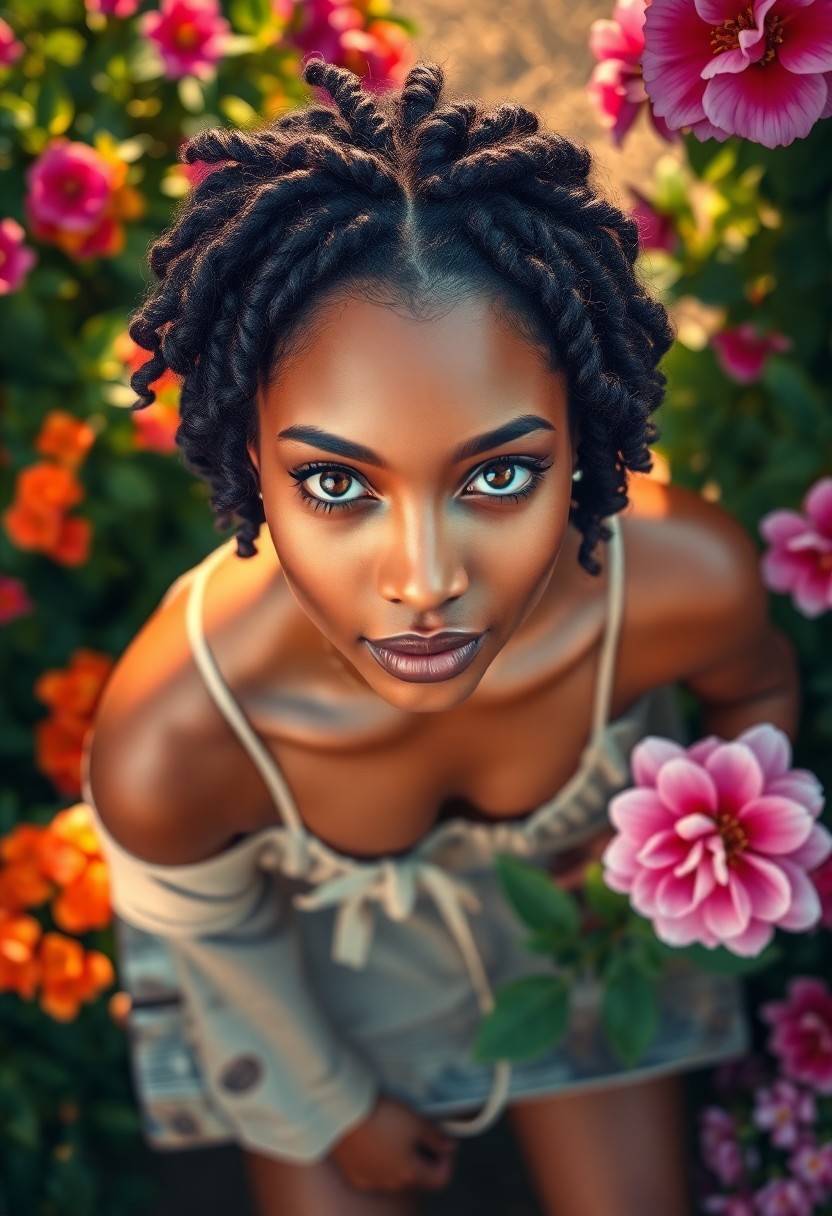 AI generated art for prompt: Visualize a photorealistic portrait of an African-American woman with deep brown eyes and silky dark