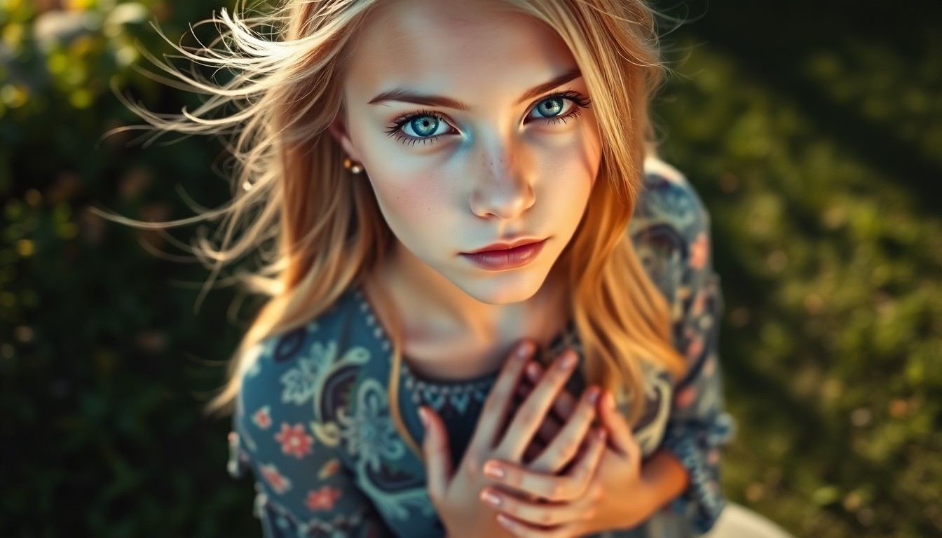 AI generated art for prompt: A photorealistic portrait photograph depicts a young Native American woman with striking blue eyes a