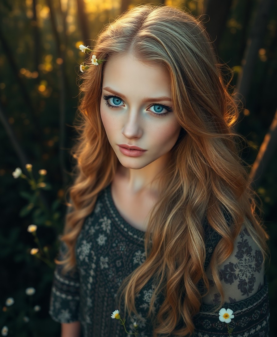 AI generated art for prompt: A photorealistic portrait of a Nordic woman with captivating blue eyes and porcelain skin, bathed in