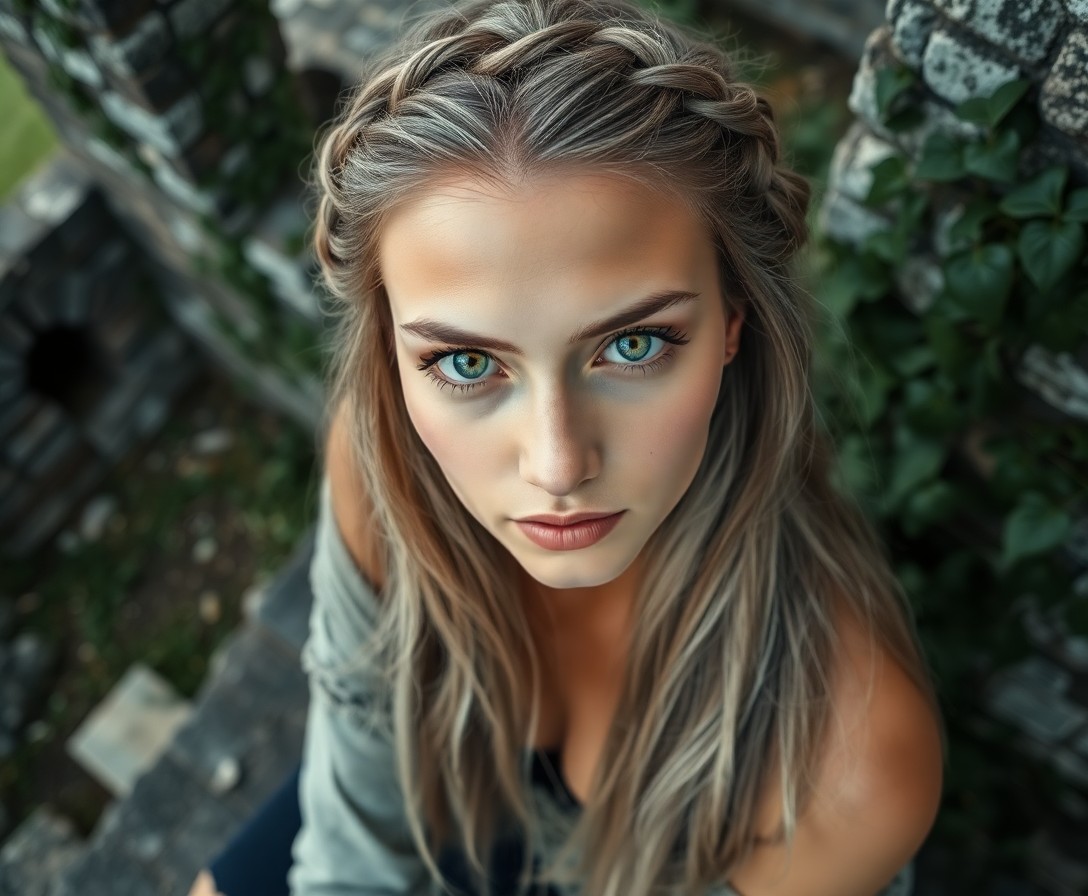 AI generated art for prompt: Imagine a captivating Nordic woman portrayed through a photorealistic portrait captured by a mirrorl