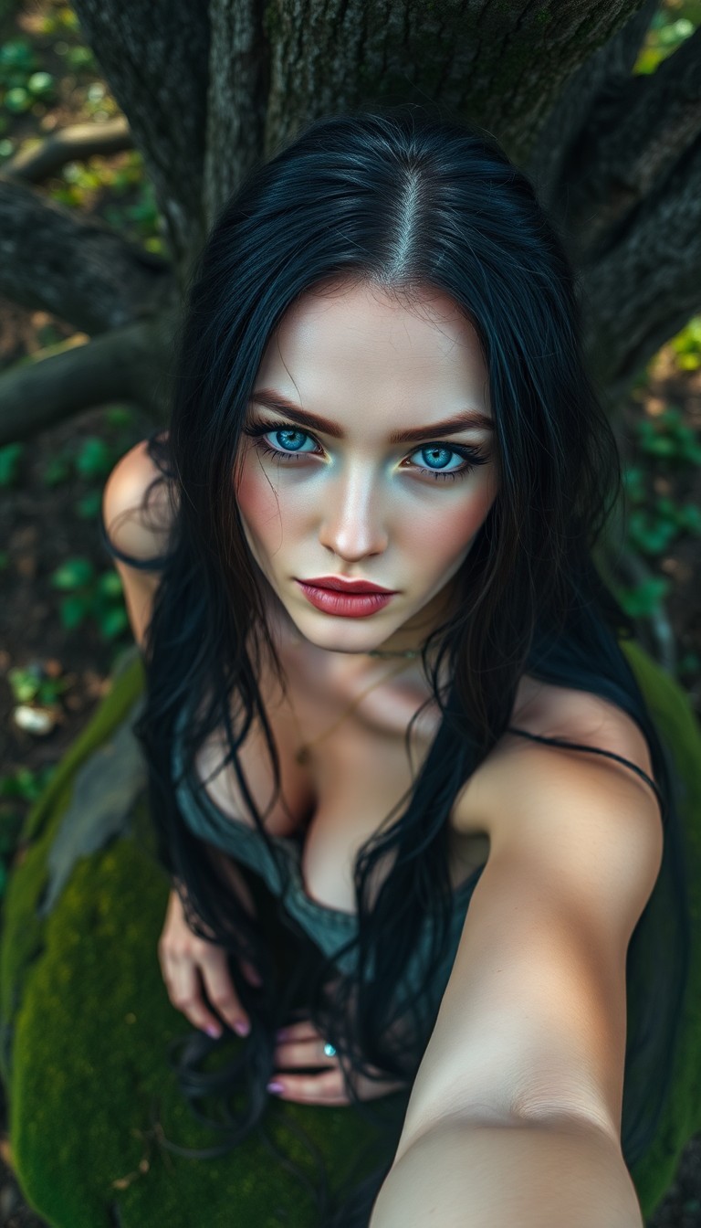 AI generated art for prompt: Craft a photorealistic portrait of a Nordic woman adorned with piercing blue eyes, porcelain skin, a