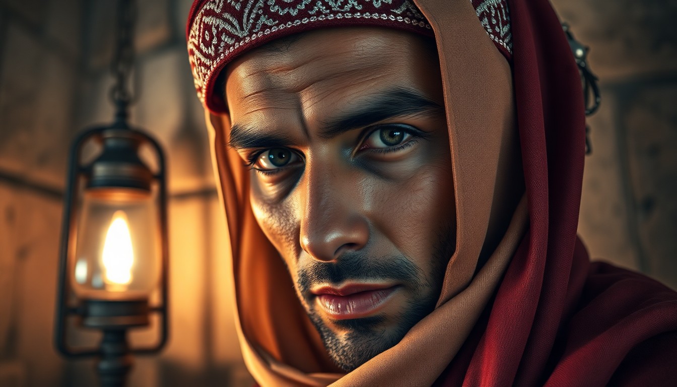 AI generated art for prompt: Envision a captivating photorealistic portrait of an alluring Middle Eastern man with mesmerizing da