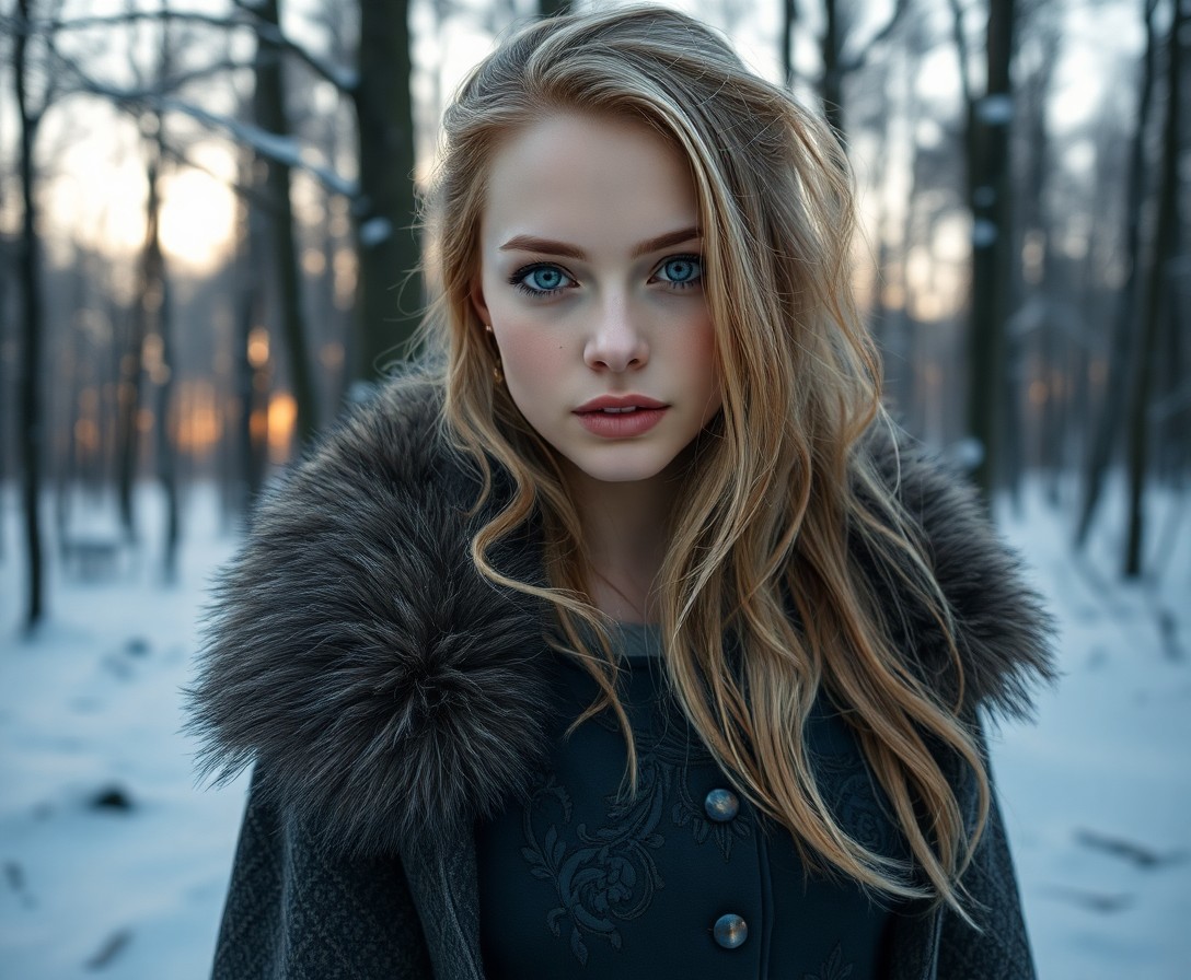 AI generated art for prompt: Envision a photorealistic iPhone portrait of an enigmatic Nordic woman with piercing blue eyes and c