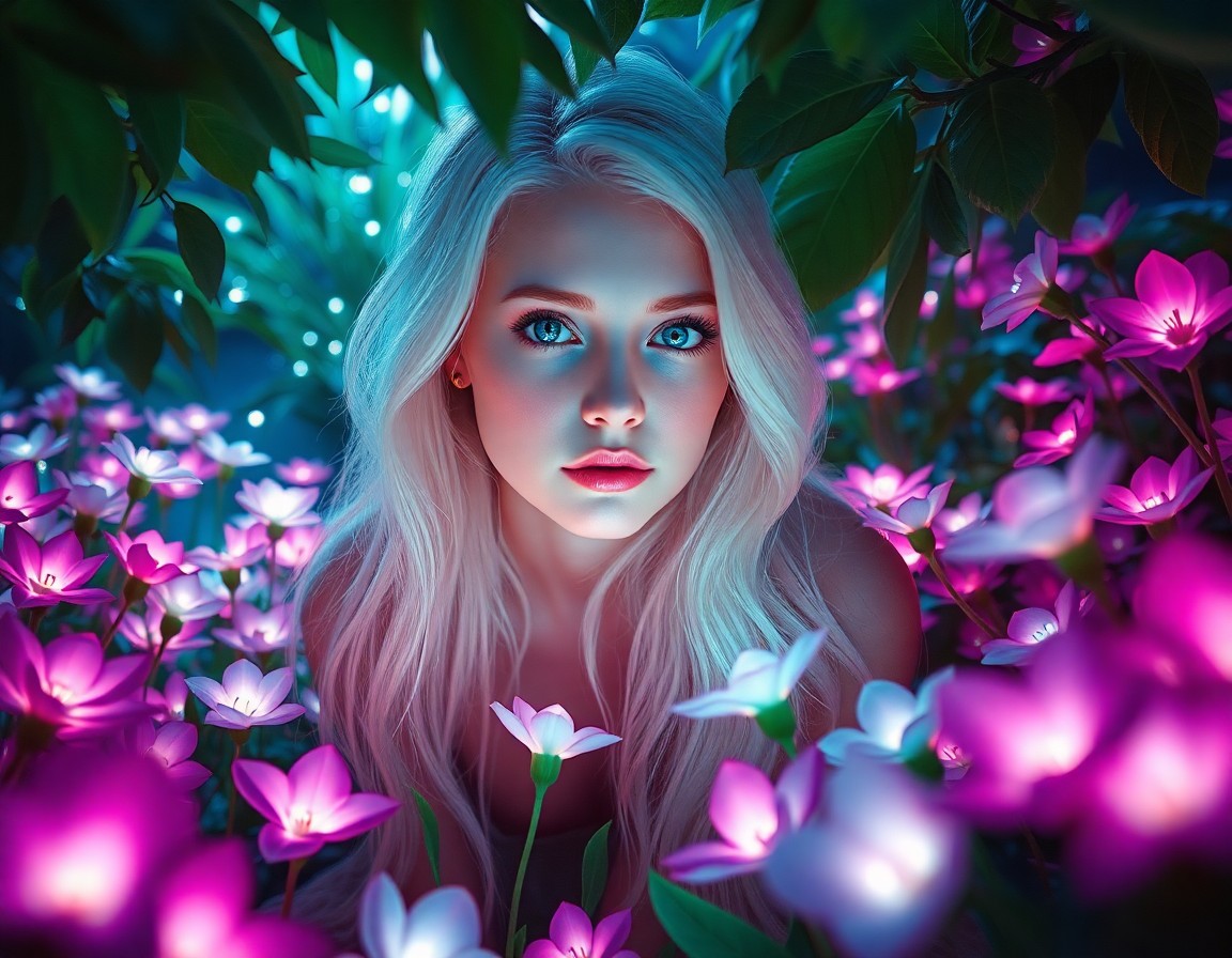 AI generated art for prompt: Craft a photorealistic portrait photograph of a Nordic woman with captivating ice-blue eyes and flow