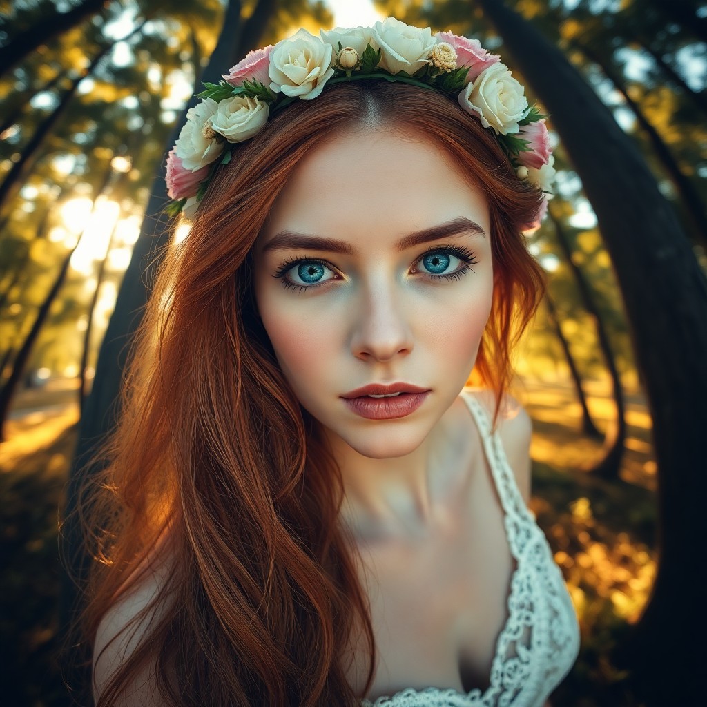 AI generated art for prompt: Envision a portrait photograph showcasing an enigmatic European woman with piercing blue eyes and po