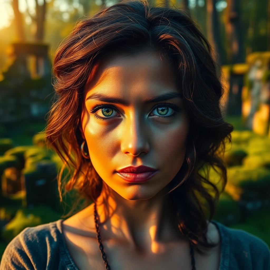 AI generated art for prompt: A captivating South Asian woman with piercing green eyes and chestnut brown hair styled in loose wav