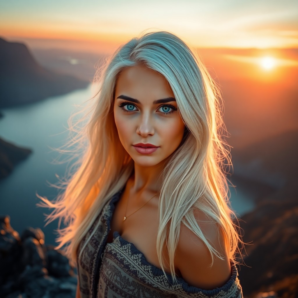 AI generated art for prompt: A photorealistic portrait photograph showcases a Middle Eastern woman with striking ice-blue eyes an