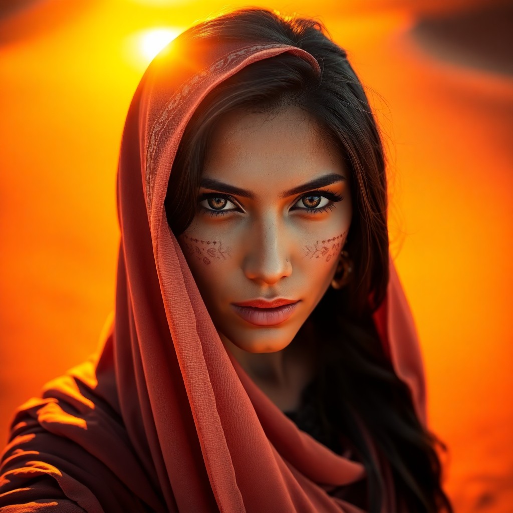 AI generated art for prompt: A photorealistic portrait photograph captures the enigma of a Middle Eastern woman with captivating 