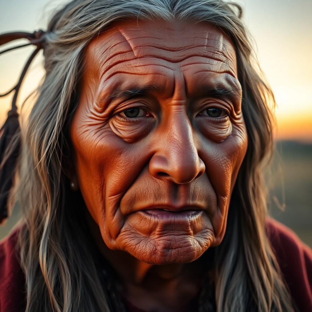 AI generated art for prompt: Imagine a portrait photograph capturing the essence of a wise Native American elder with deep-set ey