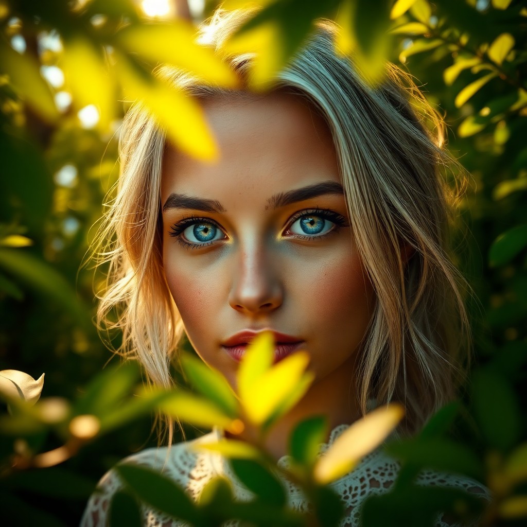 AI generated art for prompt: A photorealistic portrait photograph depicts a Hispanic woman with captivating blue eyes and delicat