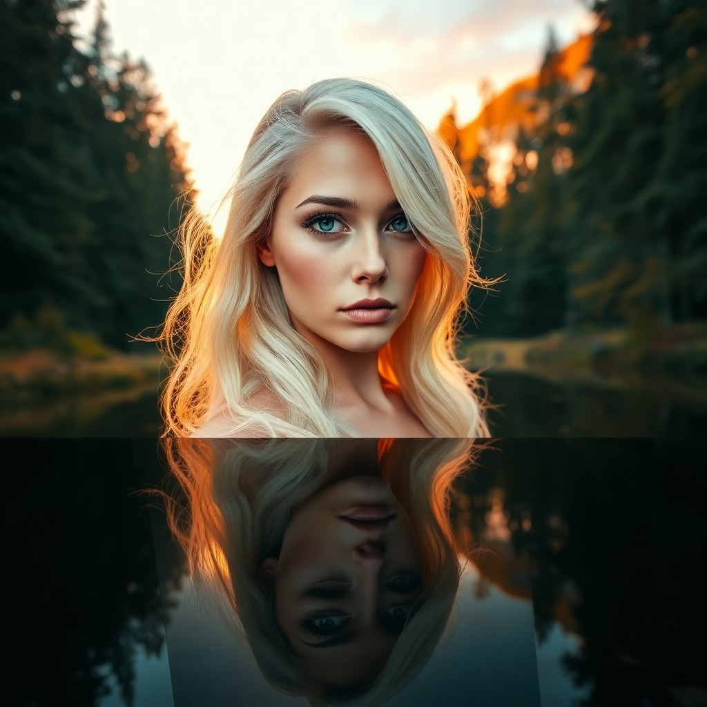 AI generated art for prompt: A smartphone camera lens captures a portrait of an ethereal European woman with captivating ice-blue