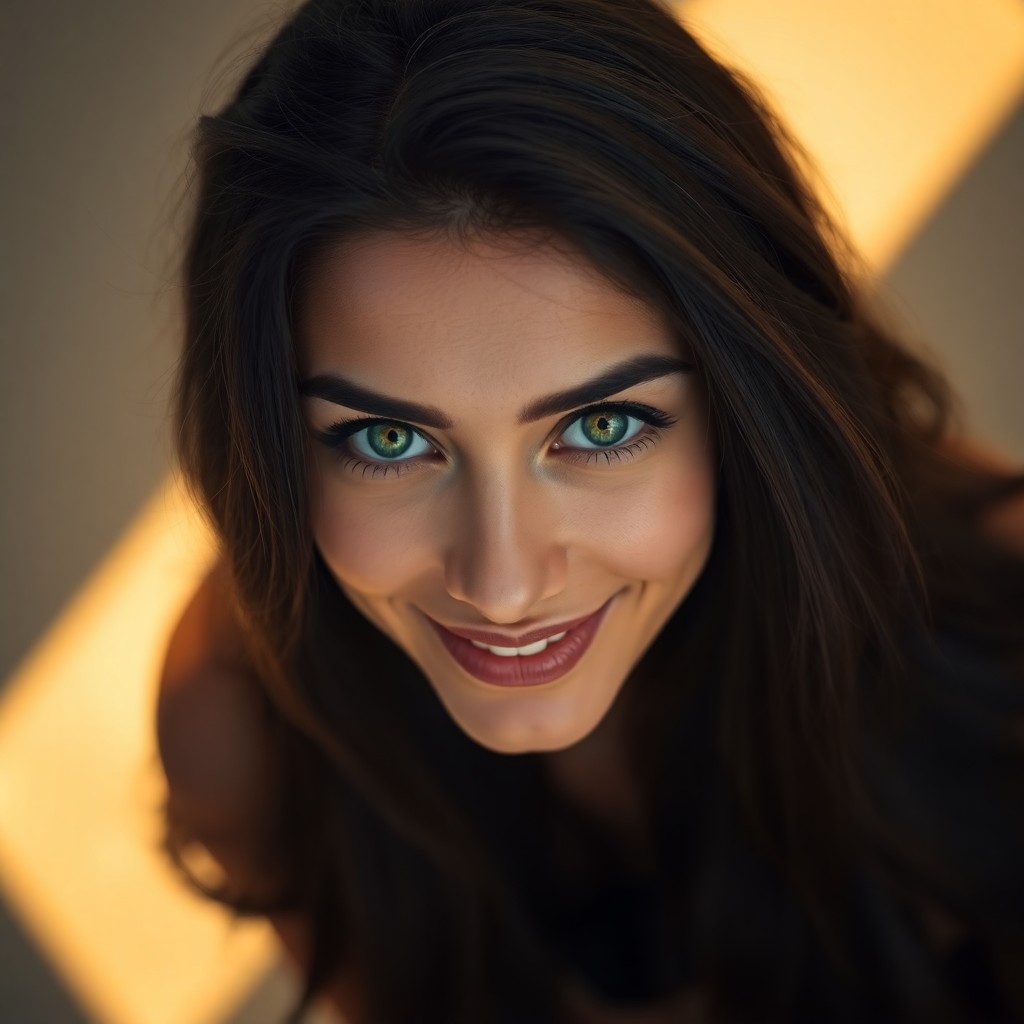 AI generated art for prompt: An iPhone portrait captures a mesmerizing Middle Eastern woman in her early thirties, boasting strik