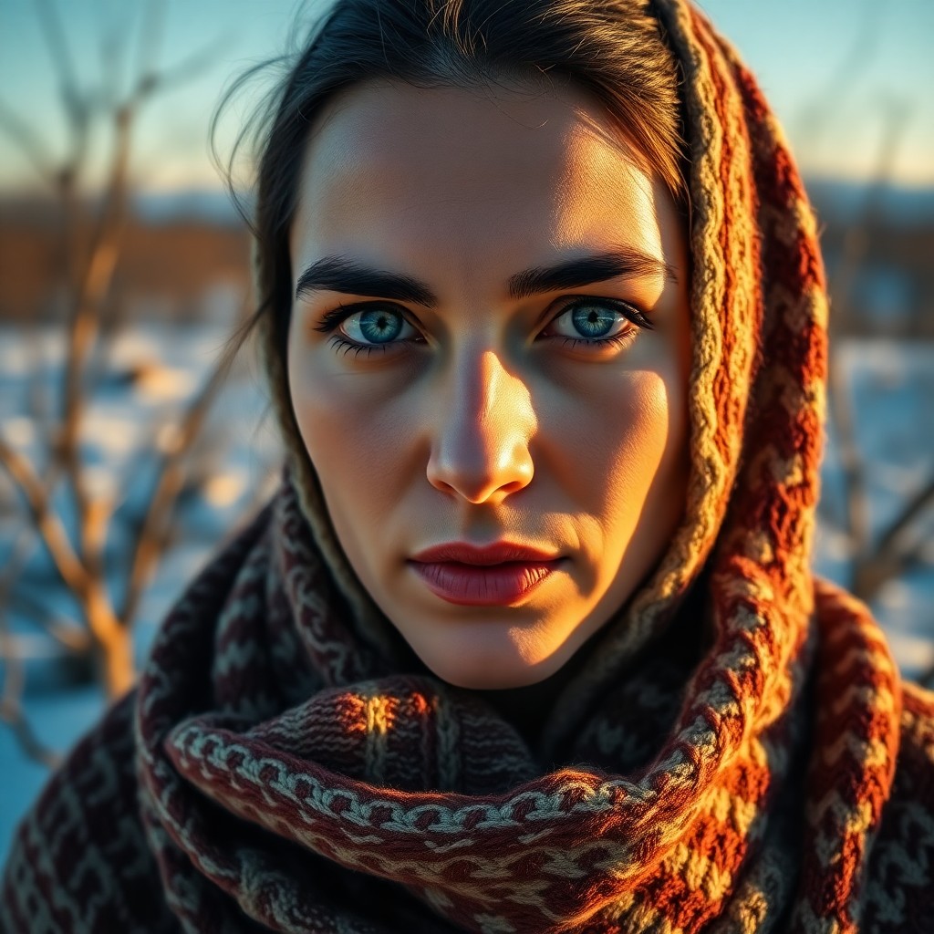 AI generated art for prompt: A photorealistic portrait photograph captures a Middle Eastern woman's enigmatic gaze, her striking 