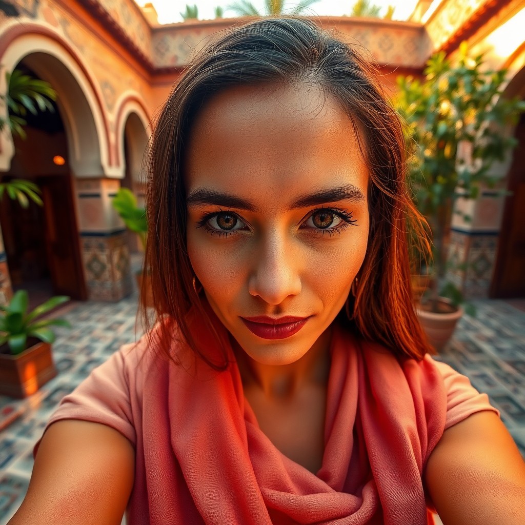 AI generated art for prompt: Envision a smartphone-captured photorealistic portrait of a Middle Eastern woman with deep brown eye