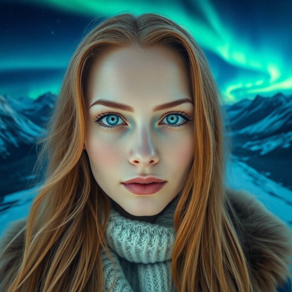 AI generated art for prompt: A hyperrealistic portrait depicts a South Asian woman with striking blue eyes and pale porcelain ski