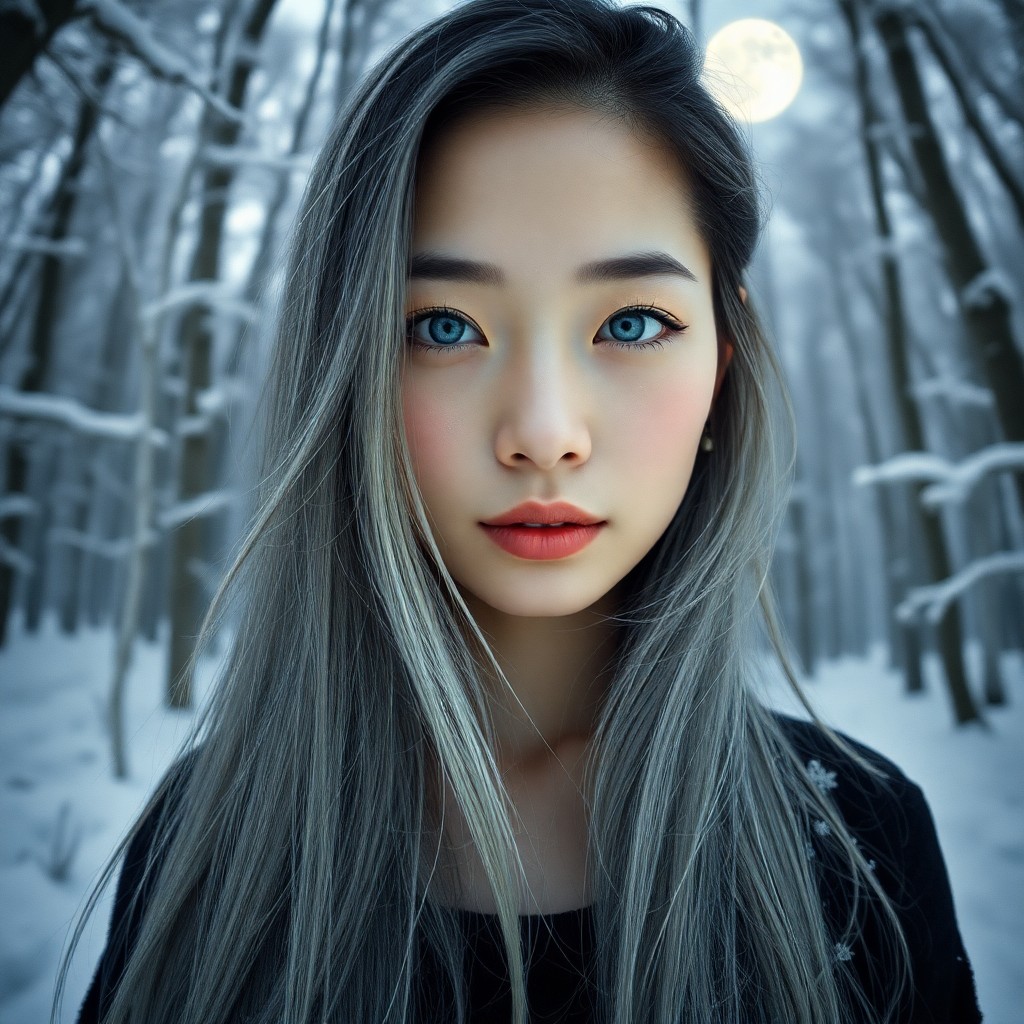 AI generated art for prompt: Envision a portrait photograph exuding enigmatic allure, featuring an East Asian woman with piercing