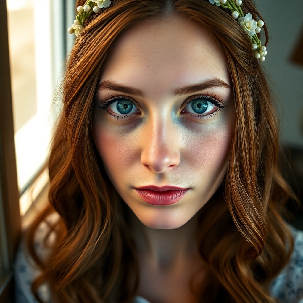 AI generated art for prompt: Craft a photorealistic portrait photograph showcasing an Eastern European woman's enigmatic stare, h