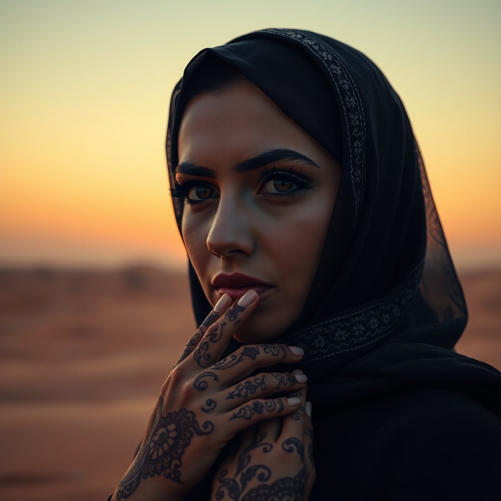 AI generated art for prompt: Imagine a photorealistic portrait photograph of a Middle Eastern woman with mesmerizing amber eyes a