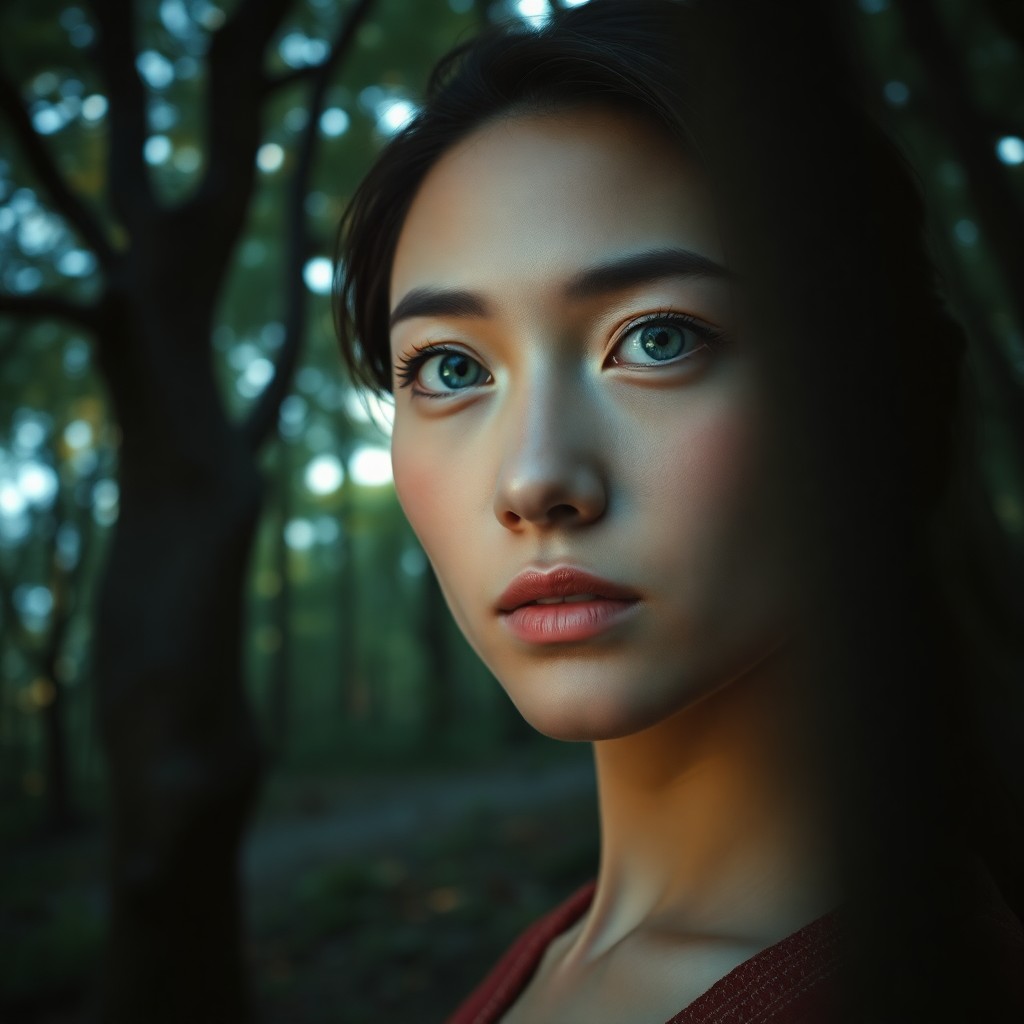 AI generated art for prompt: A photorealistic portrait photograph captured on film, showcasing an East Asian woman with striking 