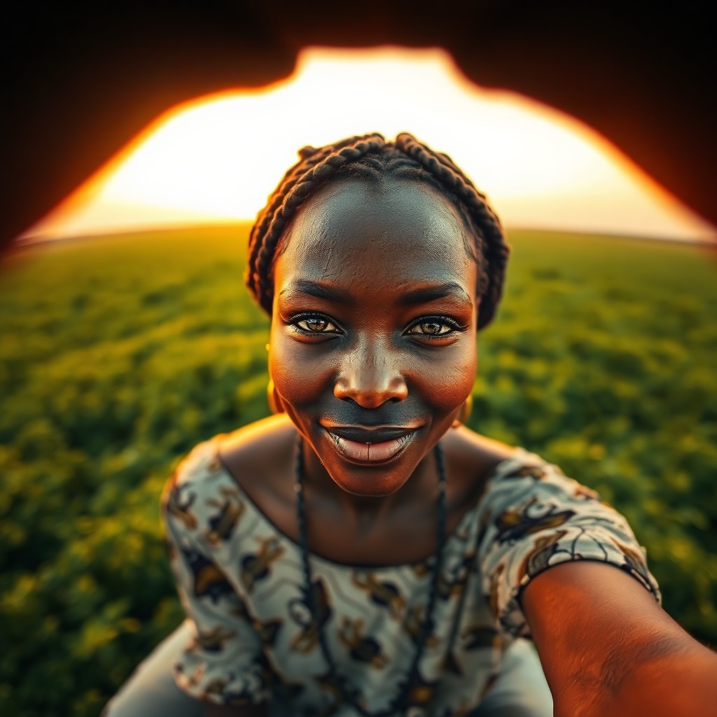 AI generated art for prompt: Envision a captivating portrait captured on an iPhone, showcasing an African woman with warm honey-h