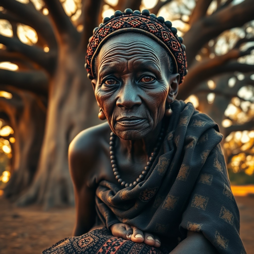 AI generated art for prompt: Envision a smartphone portrait capturing an African tribal elder's enigmatic presence; deep lines ca