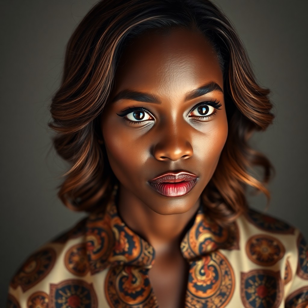 AI generated art for prompt: Imagine a captivating portrait photograph of an African-American woman aged 35, with warm honey-brow