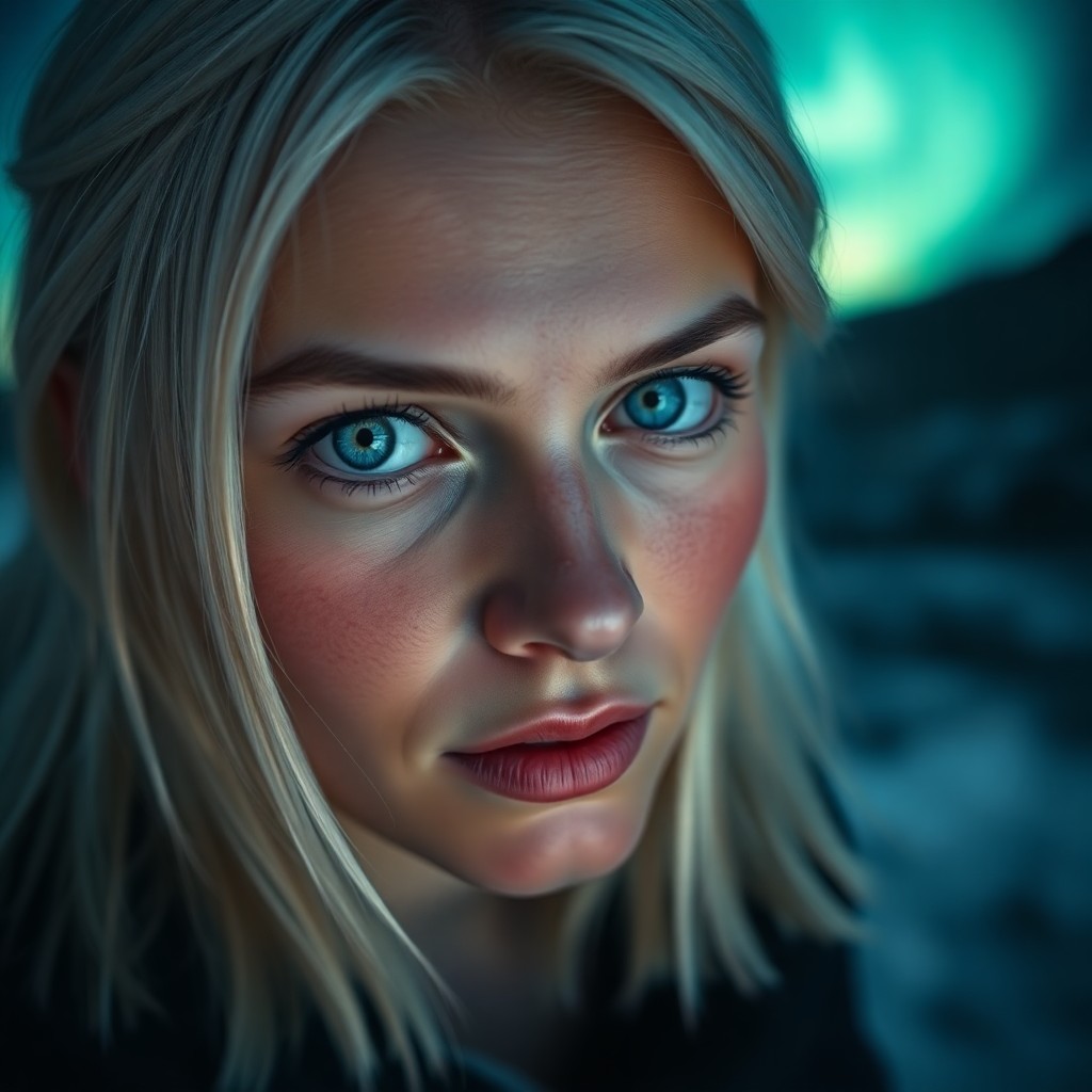 AI generated art for prompt: A photorealistic portrait captured on an iPhone showcases a Nordic woman in her mid-thirties, exudin